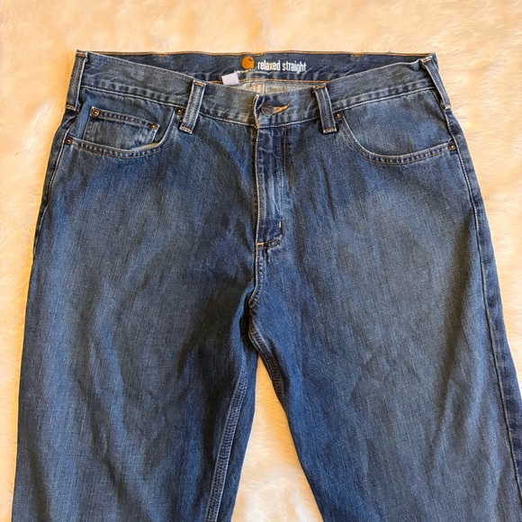 Carhartt Relaxed Straight Fit Medium Wash Blue Denim Jeans Mens 36x32 - Picture 2 of 5
